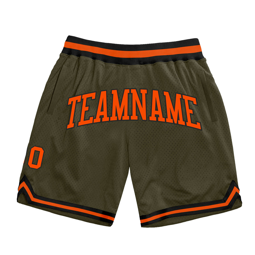 Custom Olive Orange-Black Authentic Throwback Salute To Service Basketball Shorts