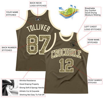 Custom Olive Camo-Cream Authentic Throwback Salute To Service Basketball Jersey