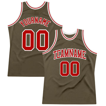 Custom Olive Red-White Authentic Throwback Salute To Service Basketball Jersey
