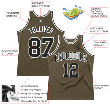 Custom Olive Black-White Authentic Throwback Salute To Service Basketball Jersey