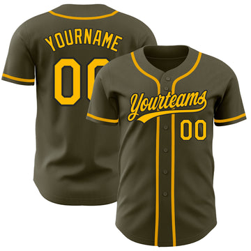 Custom Olive Gold-Black Authentic Salute To Service Baseball Jersey