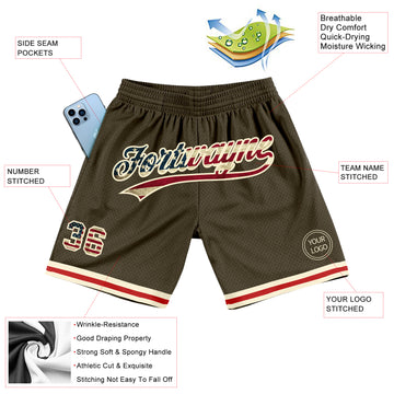 Custom Olive Vintage USA Flag-Cream Authentic Throwback Salute To Service Basketball Shorts