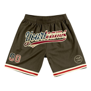 Custom Olive Vintage USA Flag-Cream Authentic Throwback Salute To Service Basketball Shorts