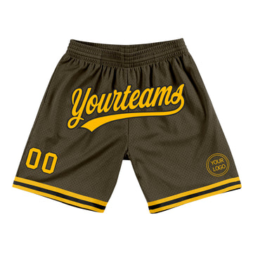 Custom Olive Gold-Black Authentic Throwback Salute To Service Basketball Shorts