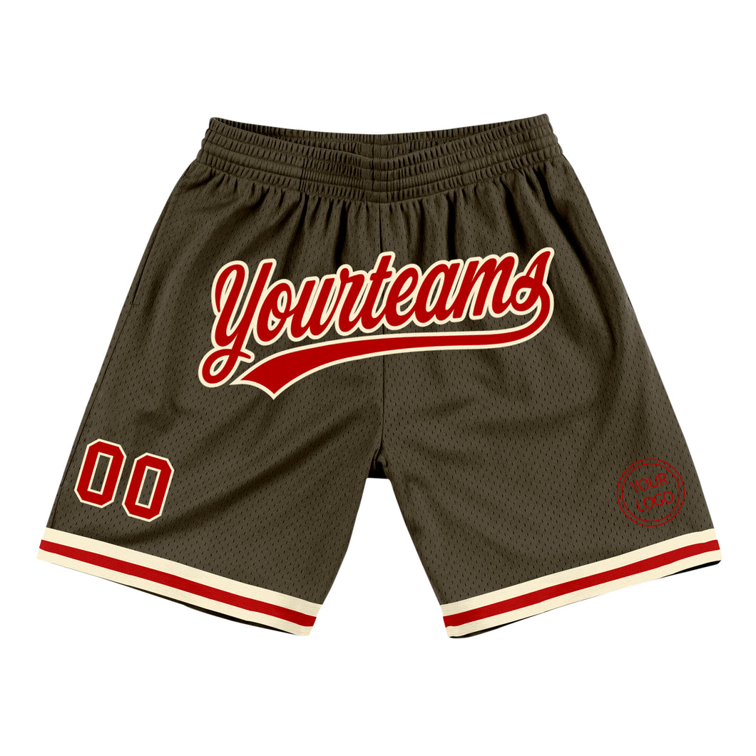 Custom Olive Red-Cream Authentic Throwback Salute To Service Basketball Shorts