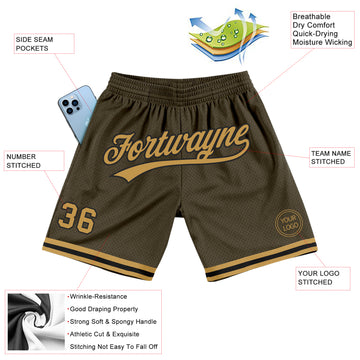 Custom Olive Old Gold-Black Authentic Throwback Salute To Service Basketball Shorts