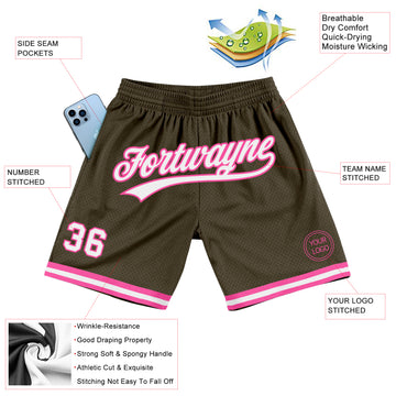 Custom Olive White-Pink Authentic Throwback Salute To Service Basketball Shorts
