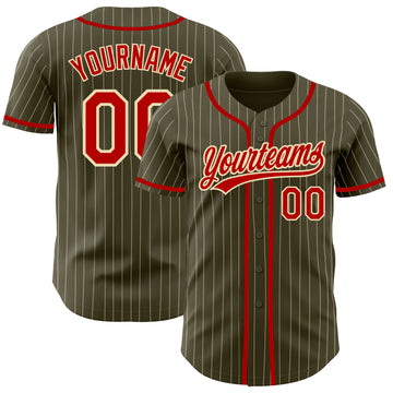 Custom Olive City Cream Pinstripe Red Authentic Salute To Service Baseball Jersey