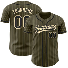 Load image into Gallery viewer, Custom Olive City Cream Pinstripe Black Authentic Salute To Service Baseball Jersey
