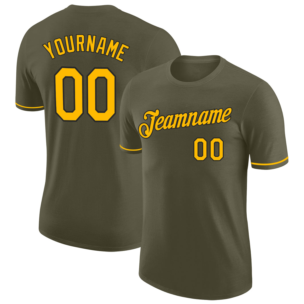 Custom Olive Gold-Black Performance Salute To Service T-Shirt