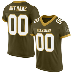 Custom Olive White-Old Gold Mesh Authentic Salute To Service Football Jersey