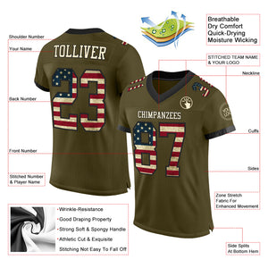 Custom Olive Vintage USA Flag Cream-Black Mesh Authentic Salute To Service Football Jersey