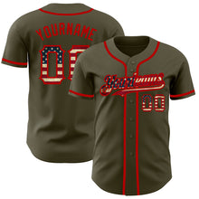 Load image into Gallery viewer, Custom Olive Vintage USA Flag-Red Authentic Salute To Service Baseball Jersey
