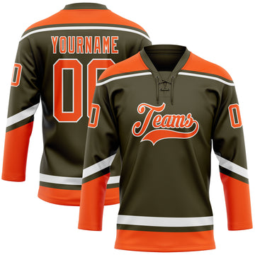 Custom Olive Orange-White Salute To Service Hockey Lace Neck Jersey