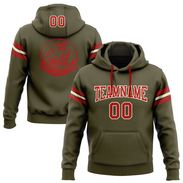Custom Stitched Olive Red-Cream Football Pullover Sweatshirt Salute To Service Hoodie