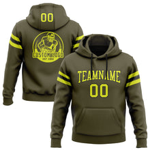 Load image into Gallery viewer, Custom Stitched Olive Neon Yellow-Black Football Pullover Sweatshirt Salute To Service Hoodie
