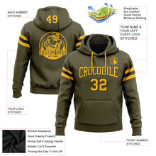 Load image into Gallery viewer, Custom Stitched Olive Gold-Black Football Pullover Sweatshirt Salute To Service Hoodie
