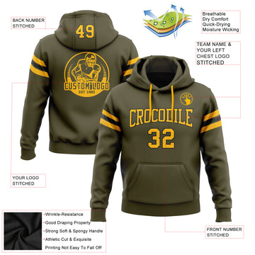 Custom Stitched Olive Gold-Black Football Pullover Sweatshirt Salute To Service Hoodie