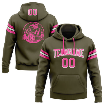 Custom Stitched Olive Pink-White Football Pullover Sweatshirt Salute To Service Hoodie