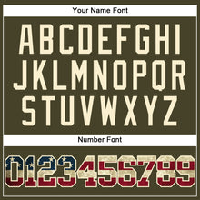 Load image into Gallery viewer, Custom Olive Vintage USA Flag Cream-Crimson Authentic Salute To Service Baseball Jersey
