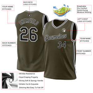 Custom Olive Black-White Authentic Throwback Salute To Service Basketball Jersey