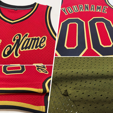 Custom Olive Red-Cream Authentic Throwback Salute To Service Basketball Jersey