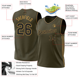 Custom Olive Black-Old Gold Authentic Throwback Salute To Service Basketball Jersey