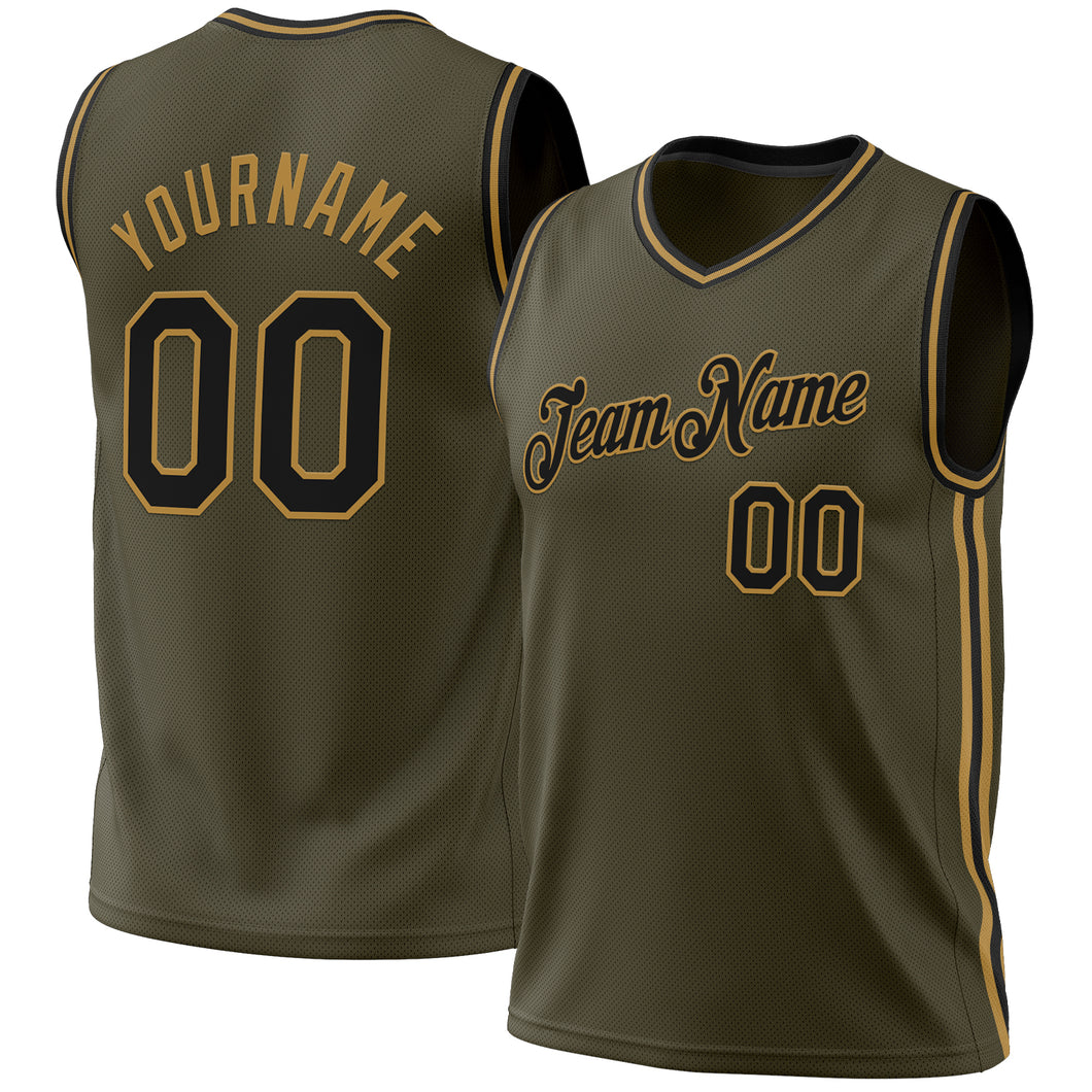 Custom Olive Black-Old Gold Authentic Throwback Salute To Service Basketball Jersey