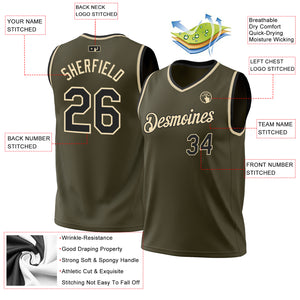 Custom Olive Black-Cream Authentic Throwback Salute To Service Basketball Jersey