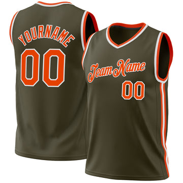 Custom Olive Orange-White Authentic Throwback Salute To Service Basketball Jersey