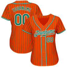 Load image into Gallery viewer, Custom Orange Kelly Green Pinstripe Kelly Green-White Authentic Baseball Jersey
