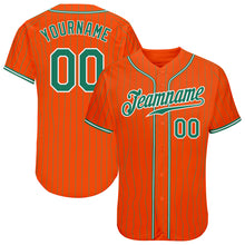 Load image into Gallery viewer, Custom Orange Kelly Green Pinstripe Kelly Green-White Authentic Baseball Jersey
