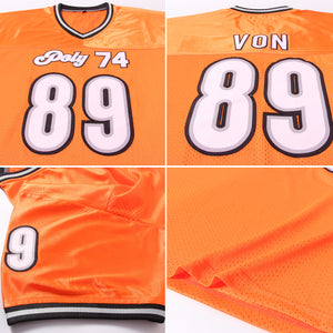 Custom Orange White-Black Mesh Authentic Throwback Football Jersey