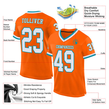 Custom Orange White-Teal Mesh Authentic Throwback Football Jersey