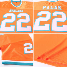 Load image into Gallery viewer, Custom Orange White-Teal Mesh Authentic Throwback Football Jersey
