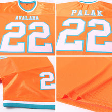 Load image into Gallery viewer, Custom Orange White-Teal Mesh Authentic Throwback Football Jersey
