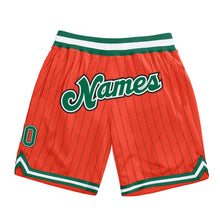 Load image into Gallery viewer, Custom Orange Black Pinstripe Kelly Green-White Authentic Basketball Shorts
