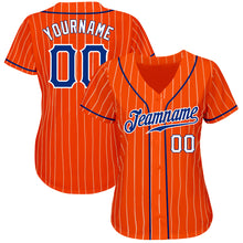 Load image into Gallery viewer, Custom Orange White Pinstripe Royal-White Authentic Baseball Jersey
