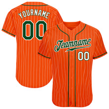 Load image into Gallery viewer, Custom Orange White Pinstripe Green-White Authentic Baseball Jersey
