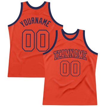 Custom Orange Orange-Navy Authentic Throwback Basketball Jersey