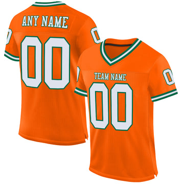 Custom Orange White-Kelly Green Mesh Authentic Throwback Football Jersey