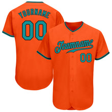Load image into Gallery viewer, Custom Orange Teal-Black Authentic Baseball Jersey
