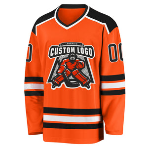 Custom Orange Black-White Hockey Jersey