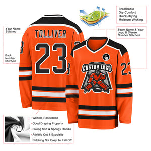 Custom Orange Black-White Hockey Jersey