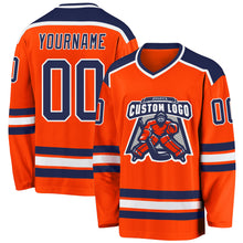 Load image into Gallery viewer, Custom Orange Navy-White Hockey Jersey
