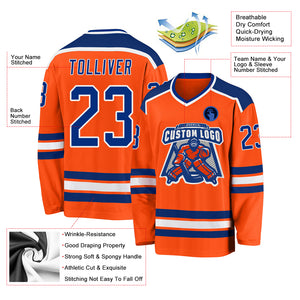 Custom Orange Royal-White Hockey Jersey