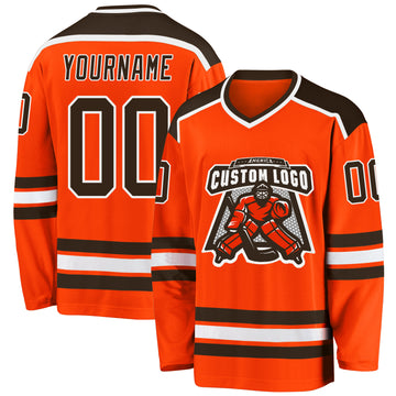 Custom Orange Brown-White Hockey Jersey
