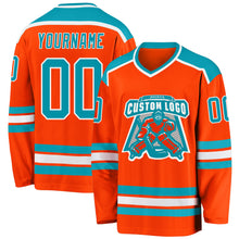 Load image into Gallery viewer, Custom Orange Teal-White Hockey Jersey
