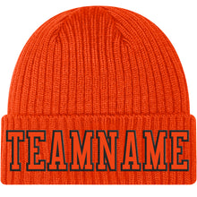 Load image into Gallery viewer, Custom Orange Orange-Black Stitched Cuffed Knit Hat
