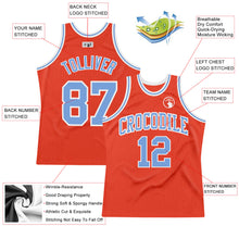 Load image into Gallery viewer, Custom Orange Light Blue-White Authentic Throwback Basketball Jersey
